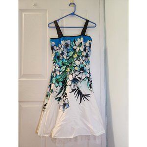 Majora White and Blue Floral Midi Dress (Size Small)